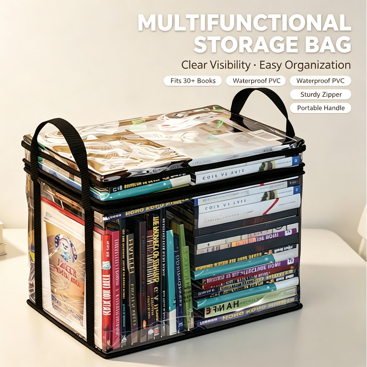 MDHAND 2pcs Large Foldable Book Box Bag, Handbag Style Storage Tote