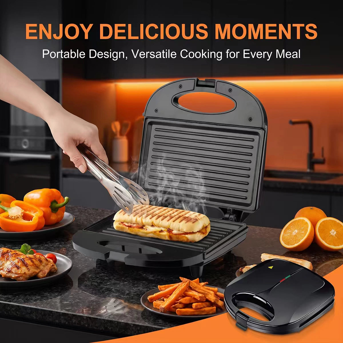 MDHAND Panini Press Grill, 850W Double-Sided Heating Sandwich Maker