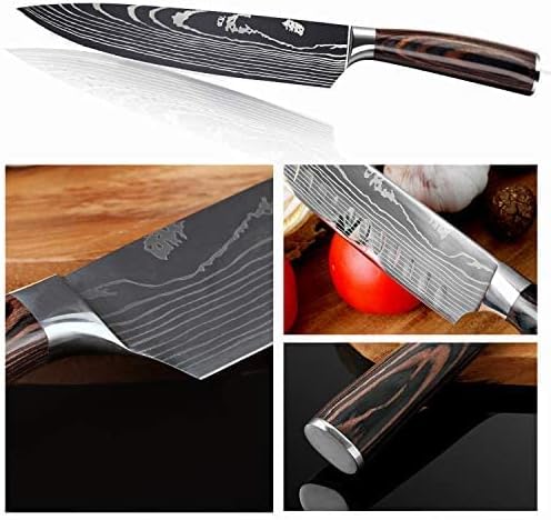 MDHAND 5-piece stainless steel kitchen knife set with comfortable handles, includes chef, bread, Santoku, vegetable knives.