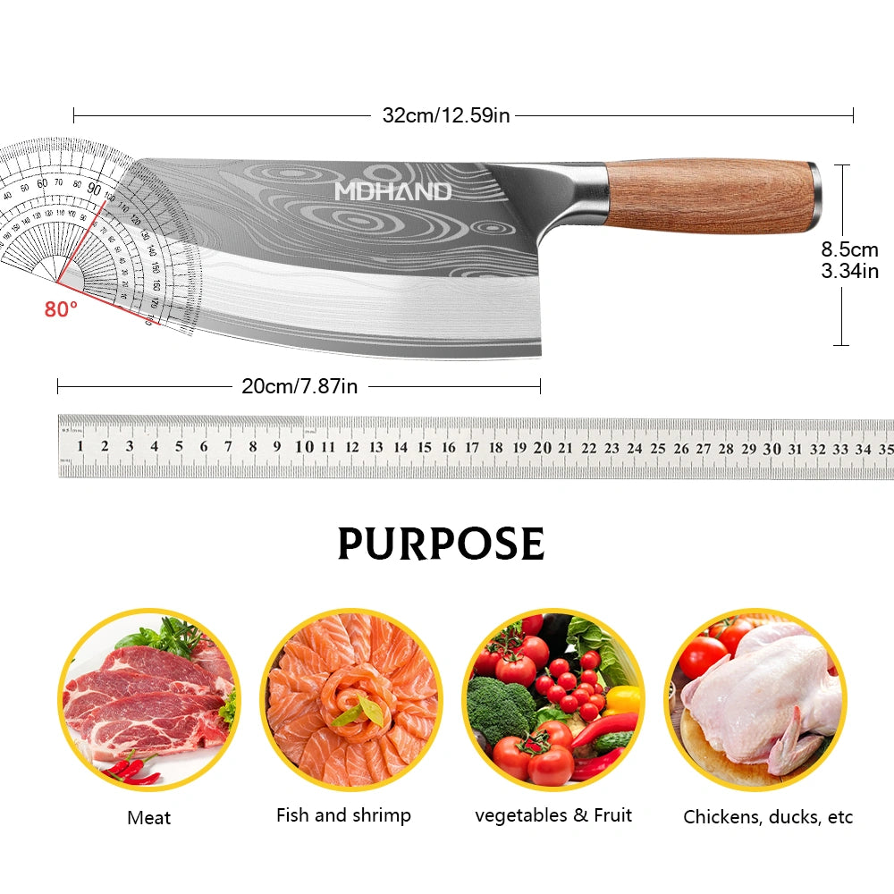 8 inch Meat Cleaver Knife ,MDHAND Vegetable and Butcher Knife ,German High Carbon Stainless Steel