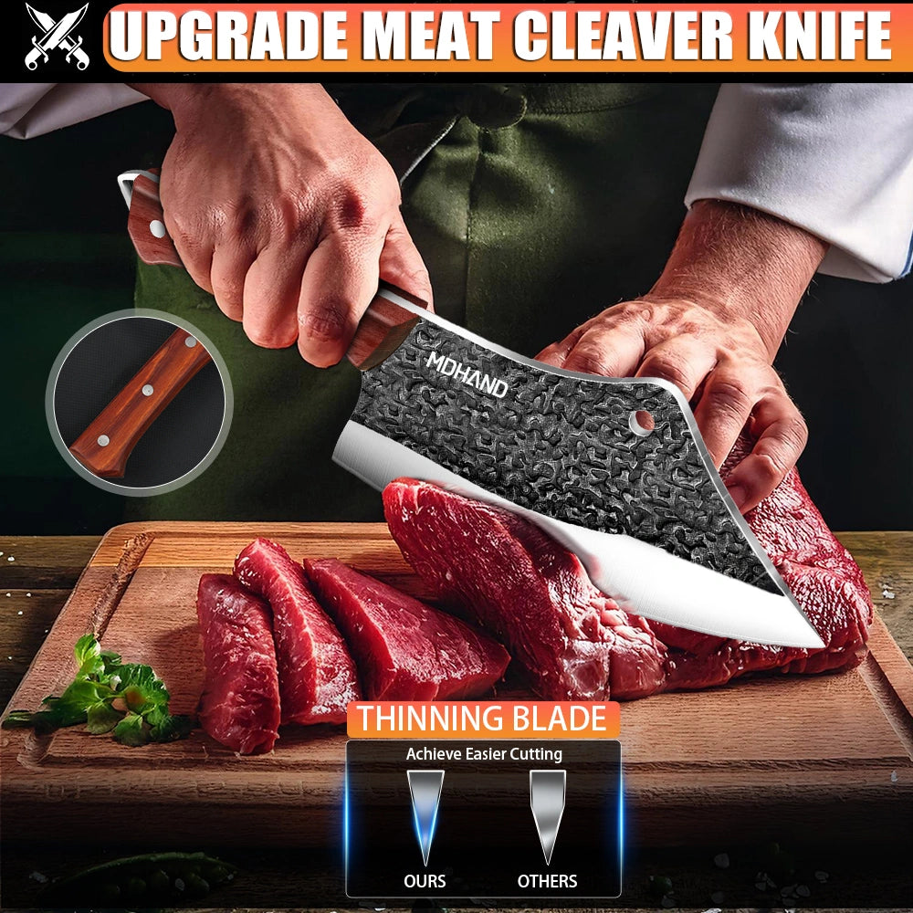 MDHAND Multifunctional Anti-Rust Forged Butcher Knife Set, with a knife sharpener