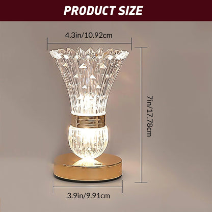MDHAND Crystal Vase Table Lamp, Rechargeable Cordless Lamp with Touch Control