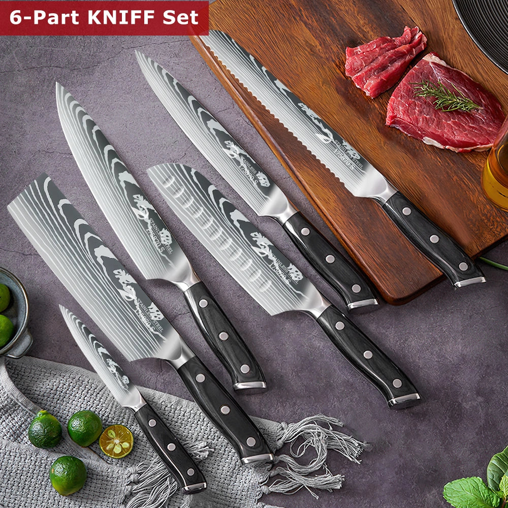 MDHAND 6-Piece Kitchen Knife Set, High Carbon Stainless Steel