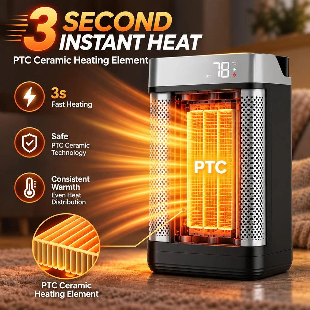 MDHAND 1500W Portable Space Heater, PTC Ceramic Heater with Thermal Sensor & ECO Mode