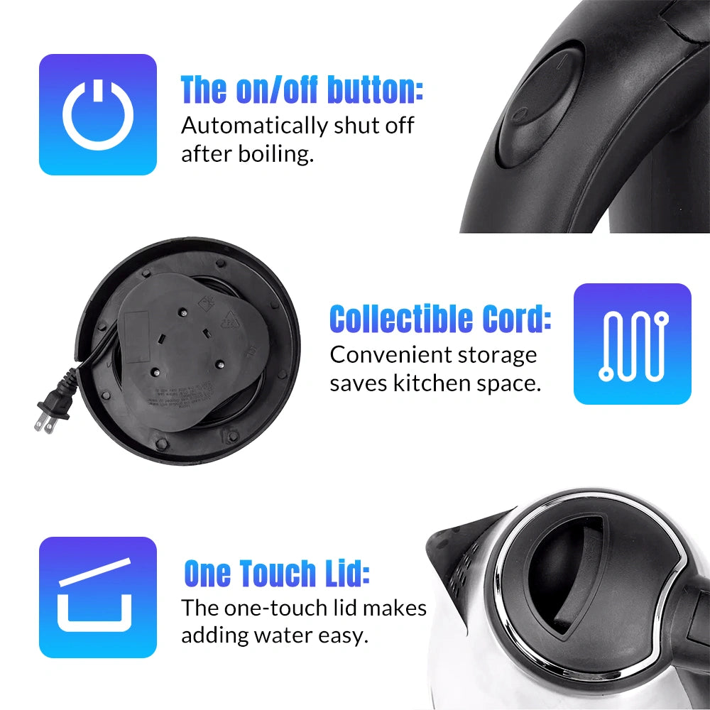 2.0L Stainless Steel Electric Kettle, 110V 1000W Fast Boil Water Boiler