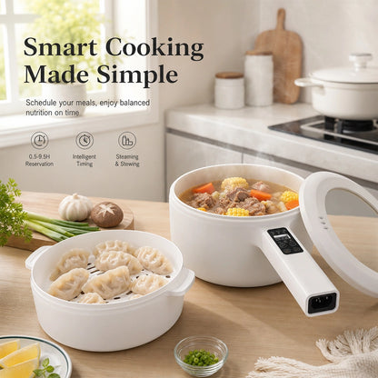 MDHAND 2L Electric Hot Pot with Steamer, Digital Control Non-Stick Ceramic Glaze