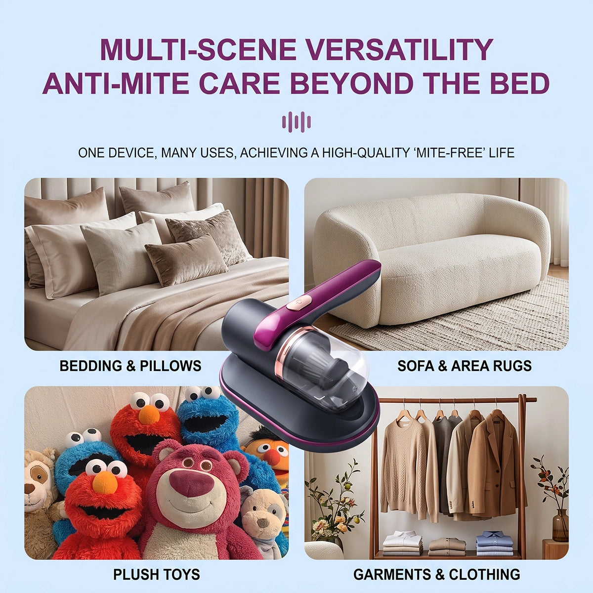 MDHAND Purple Mattress Vacuum Cleaner, 10KPa Suction