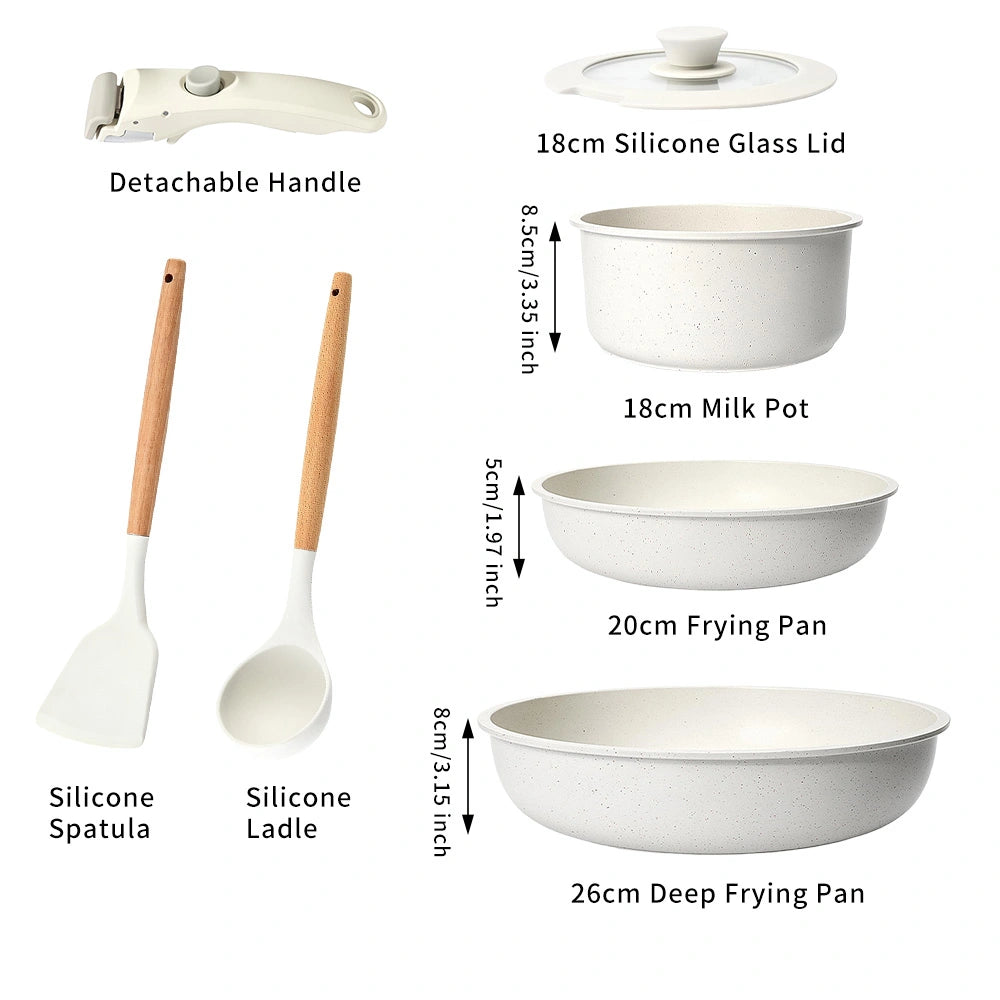 MDHAND 7-Piece Detachable Cookware Set, Nonstick Granite Pots and Pans