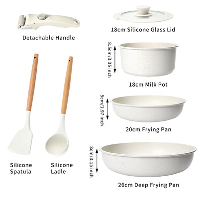 MDHAND 7-Piece Detachable Cookware Set, Nonstick Granite Pots and Pans