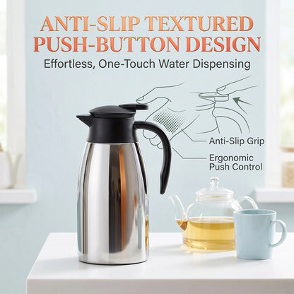 MDHAND 2.0L Stainless Steel Thermal Carafe, 304 Steel Liner with Dust-Proof Spout
