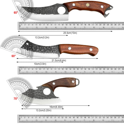 3 Piece Hand Forged Chef Knife Set, Full Tang Wood Handle Knives