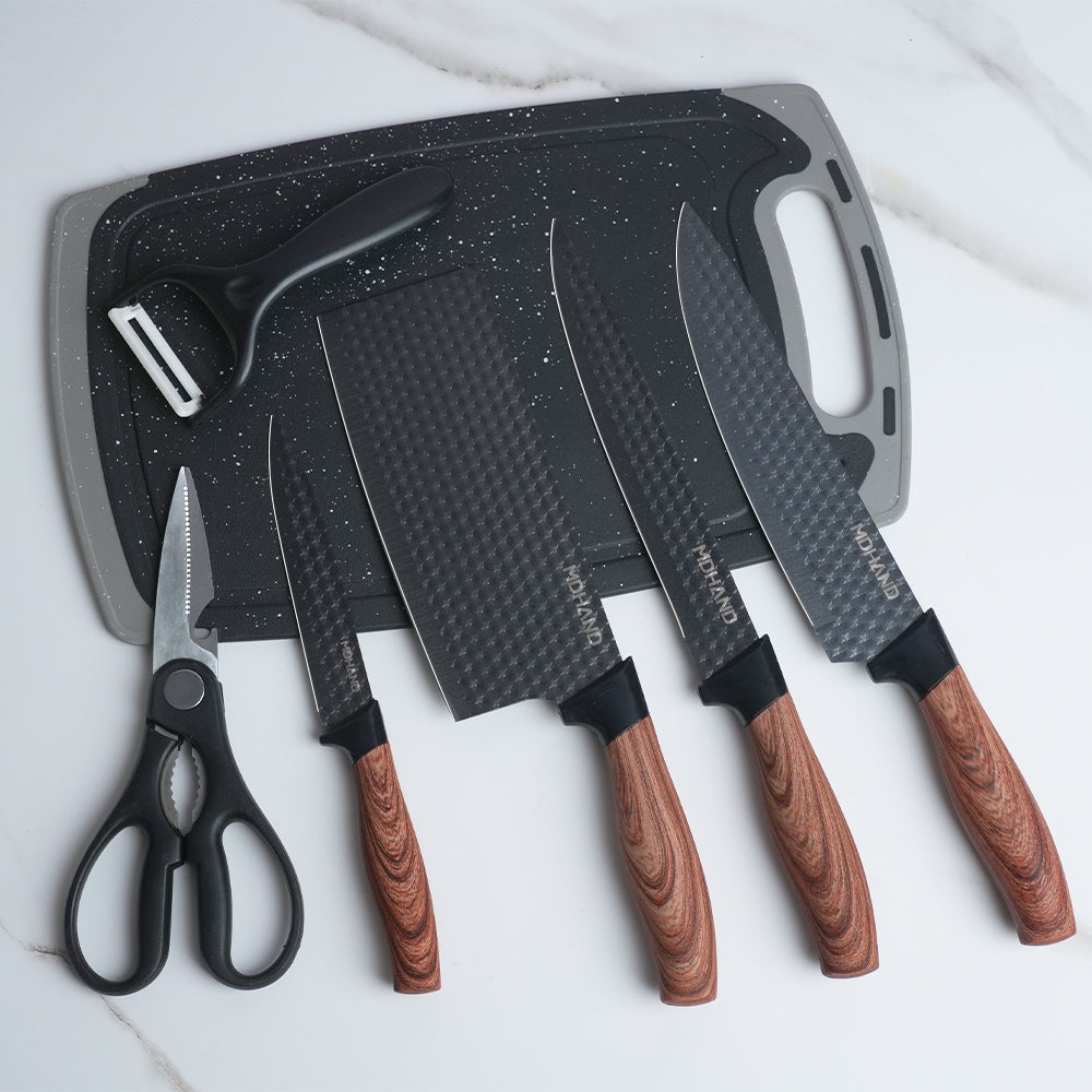MDHAND 6-piece professional kitchen knife set with gift box, includes sharp chef and meat knives in stainless steel for cooking.