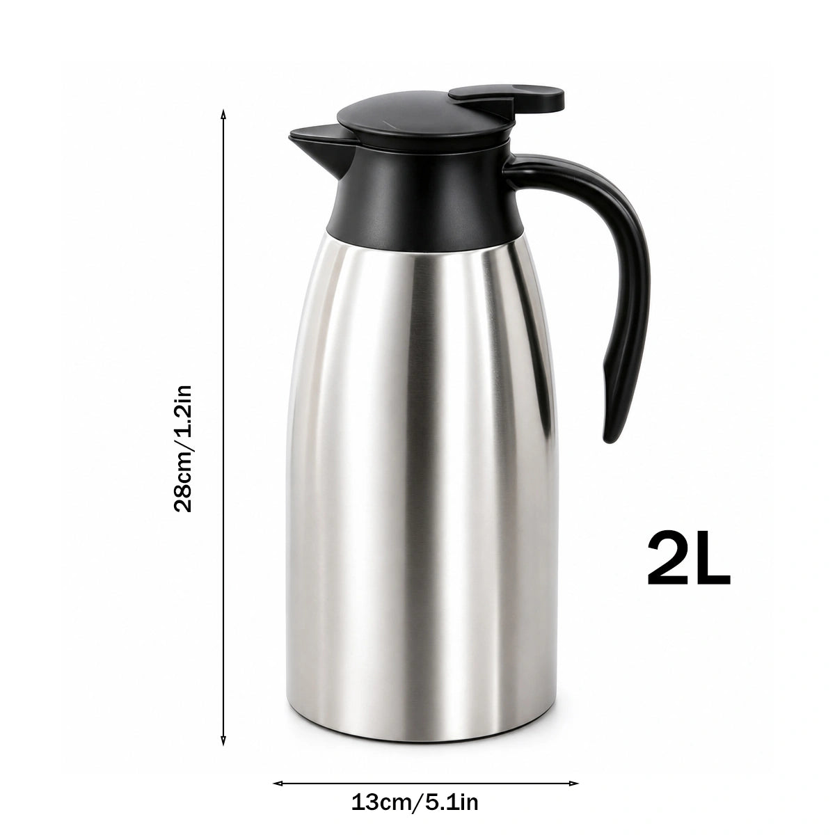 MDHAND 2.0L Stainless Steel Thermal Carafe, 304 Steel Liner with Dust-Proof Spout