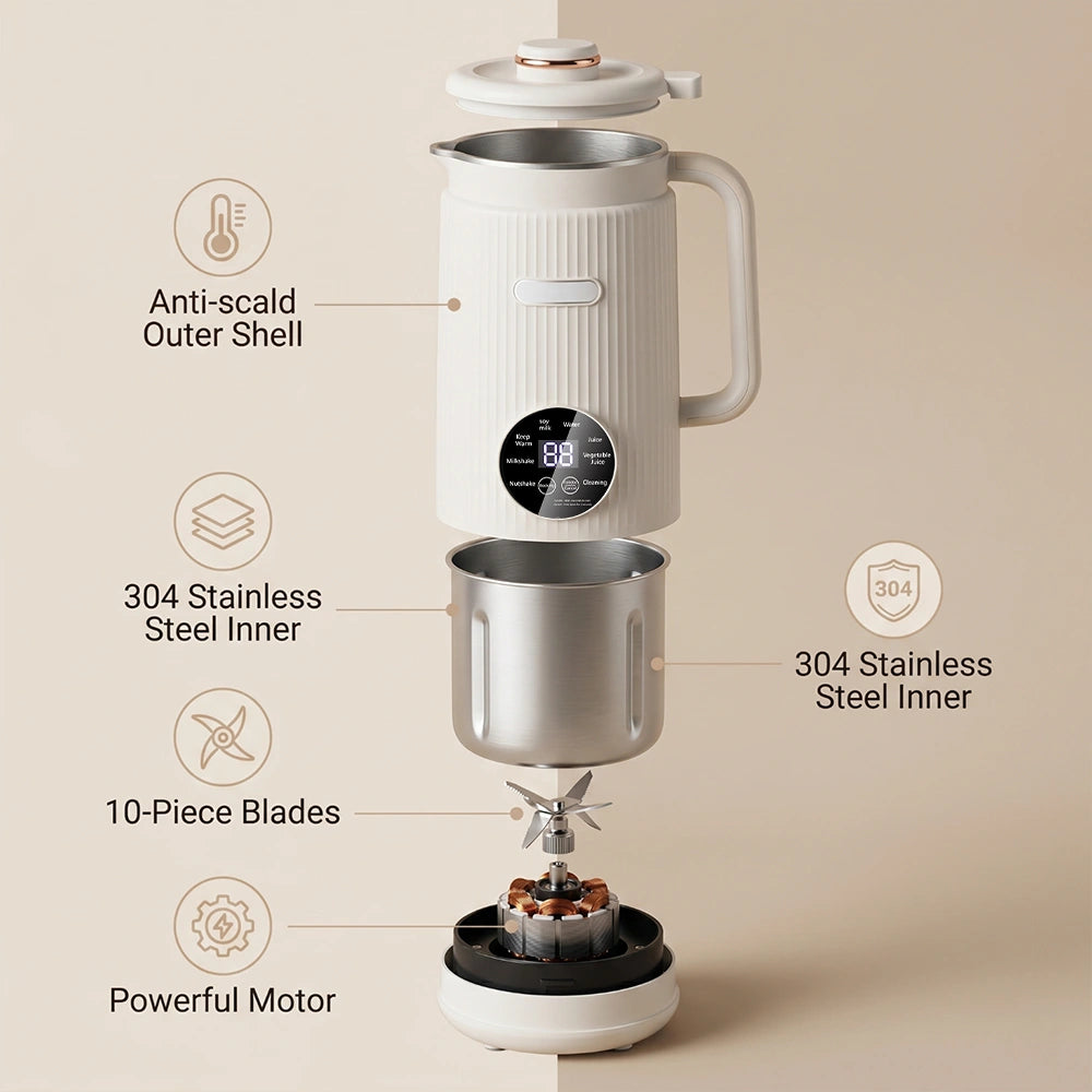 MDHAND 1.2L Automatic Nut Milk Maker, 11-in-1 Plant-Based Beverage Machine with 12 Blades, 40 oz Capacity