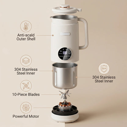 MDHAND 1.2L Automatic Nut Milk Maker, 11-in-1 Plant-Based Beverage Machine with 12 Blades, 40 oz Capacity