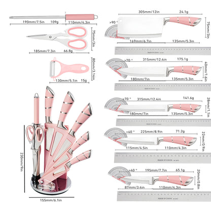 MDHAND 9-Piece Kitchen Knife Set, Sharpener