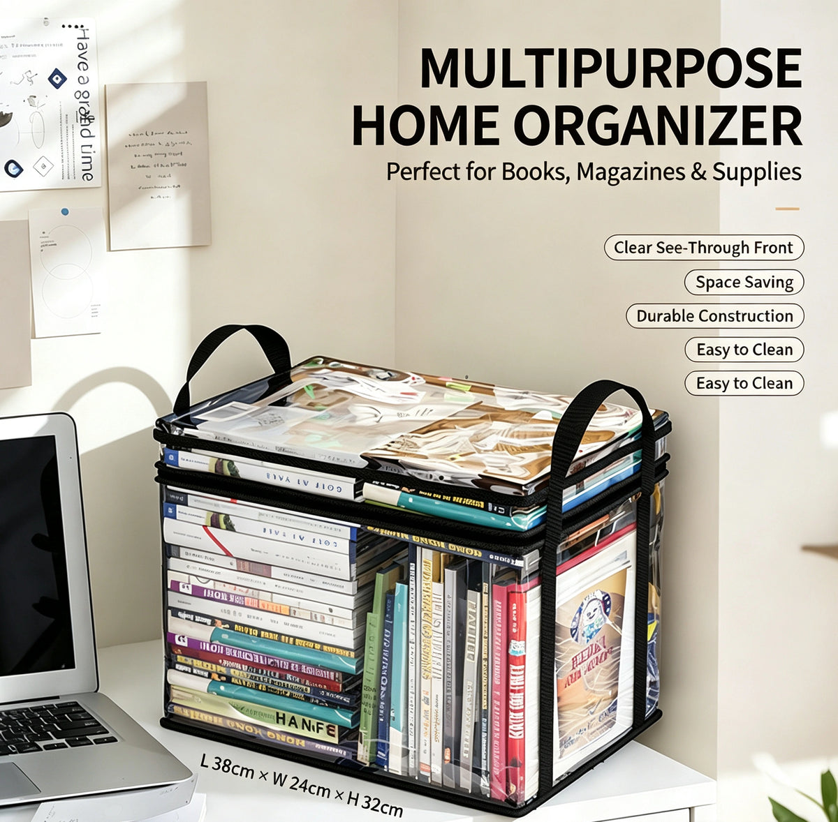 MDHAND 2pcs Large Foldable Book Box Bag, Handbag Style Storage Tote