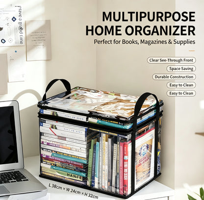 MDHAND 2pcs Large Foldable Book Box Bag, Handbag Style Storage Tote