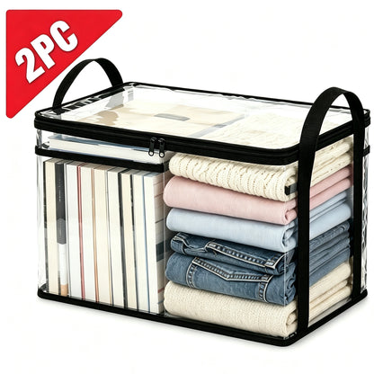 MDHAND 2pcs Large Foldable Book Box Bag, Handbag Style Storage Tote