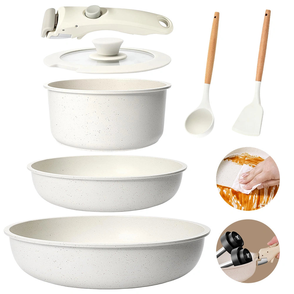 MDHAND 7-Piece Detachable Cookware Set, Nonstick Granite Pots and Pans