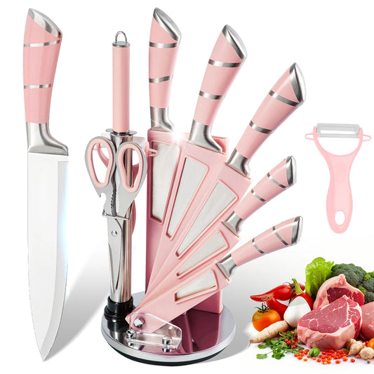 MDHAND 9-Piece Kitchen Knife Set, Sharpener