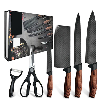 Six-piece MDHAND professional kitchen knife set with gift box, including sharp chef and meat cutting knives in stainless steel.