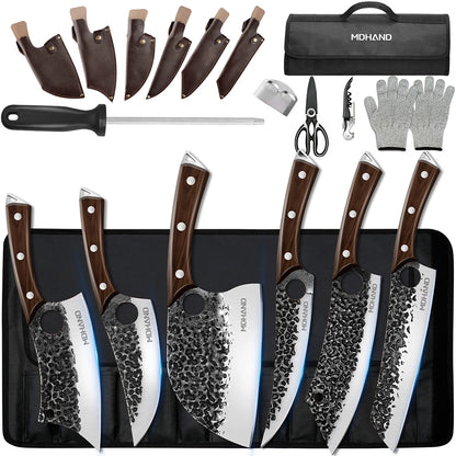 MDHAND 13-Piece Butcher Knife Set, Hand Forged Chef Knife