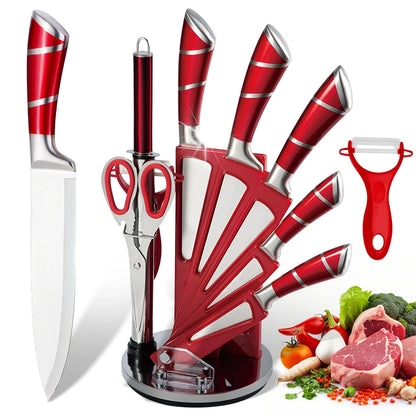 MDHAND 9-Piece Kitchen Knife Set, Sharpener