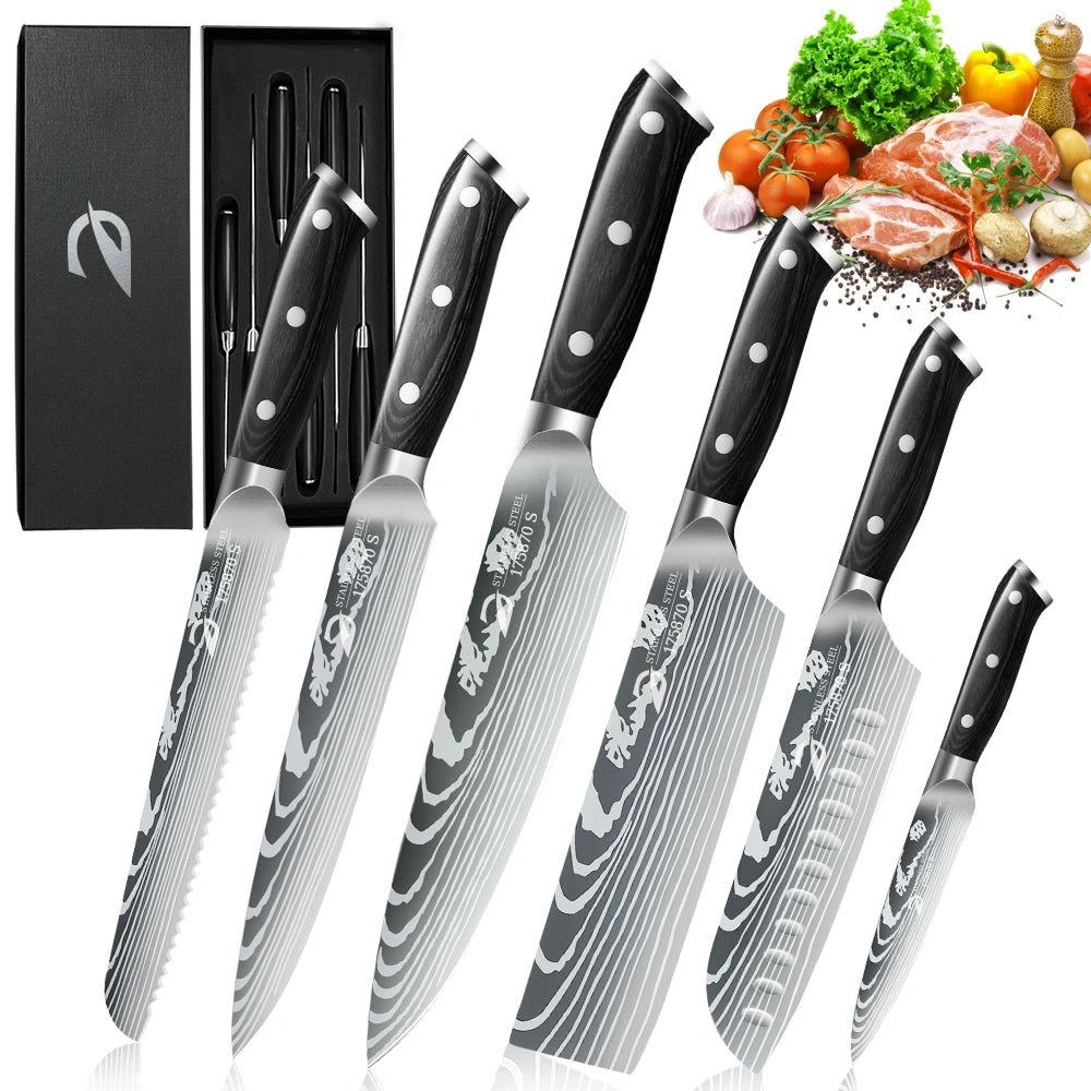 MDHAND 6-Piece Kitchen Knife Set, High Carbon Stainless Steel