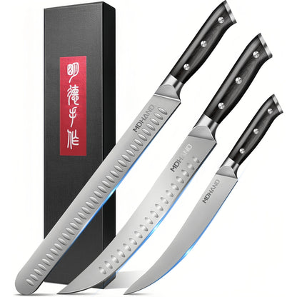 MDHAND 3-Piece Carving Knife Set, Brisket Slicer, Butcher & Boning Knife for BBQ