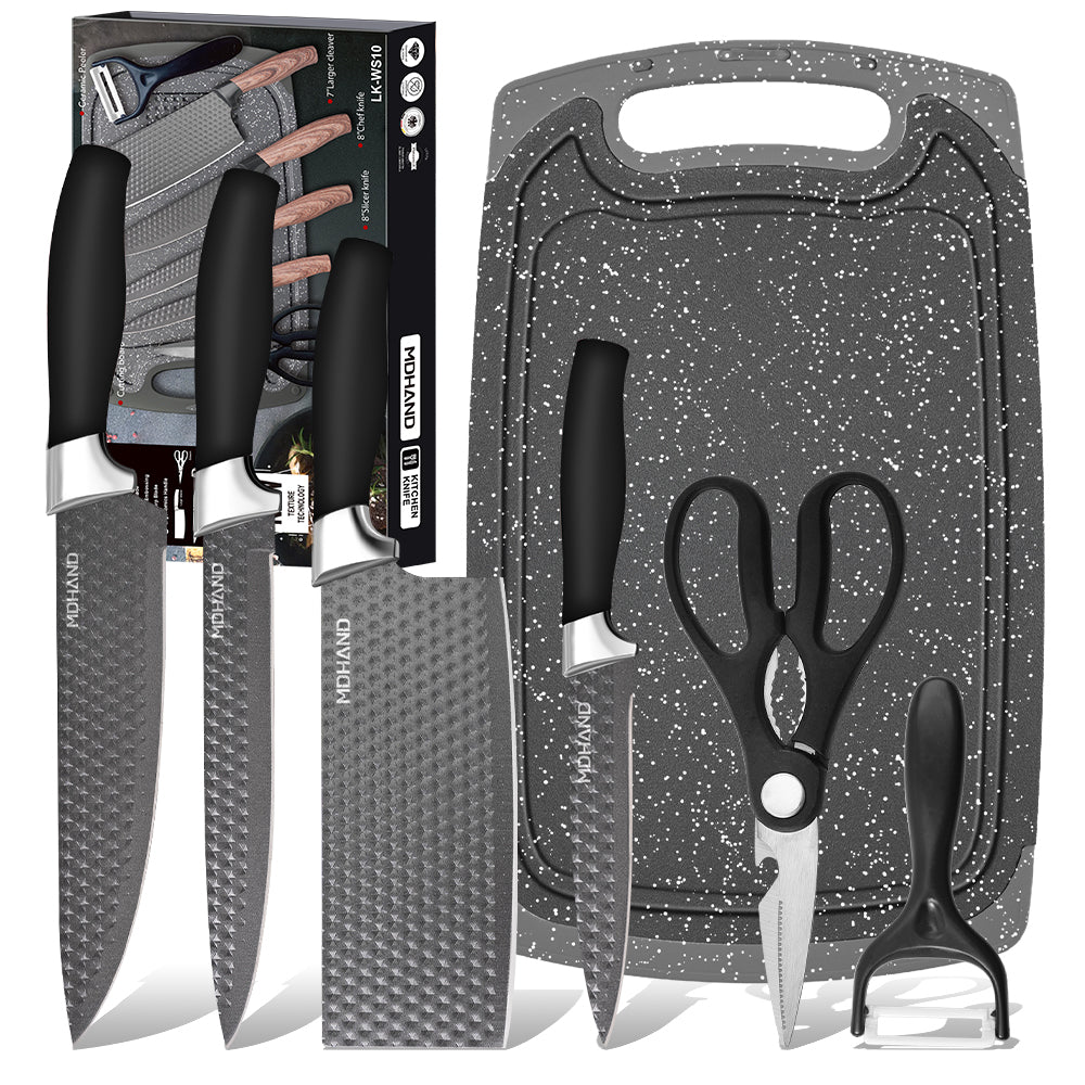 MDHAND 6-piece professional kitchen knife set with gift box, including sharp chef and meat cutting knives in stainless steel.