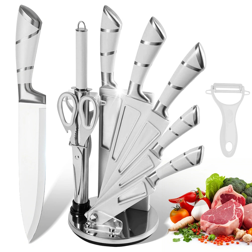 MDHAND 9-Piece Kitchen Knife Set, Sharpener