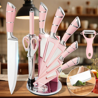 MDHAND 9-Piece Kitchen Knife Set, Sharpener