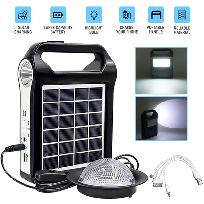 Portable Solar Generator System with Solar Panel Battery and Lighting Bulb for Camping Emergency