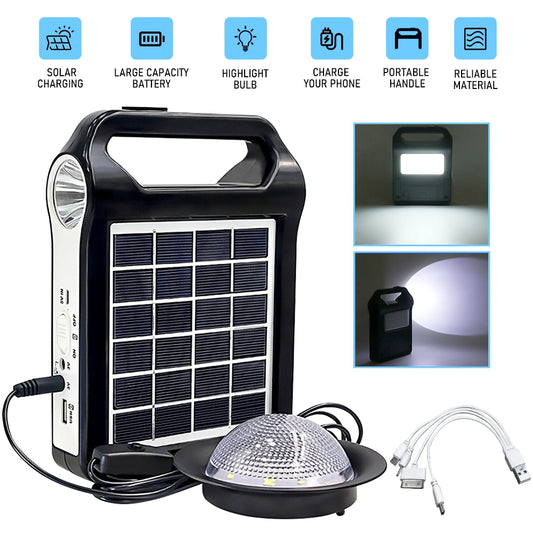 Portable Solar Generator System with Solar Panel Battery and Lighting Bulb for Camping Emergency