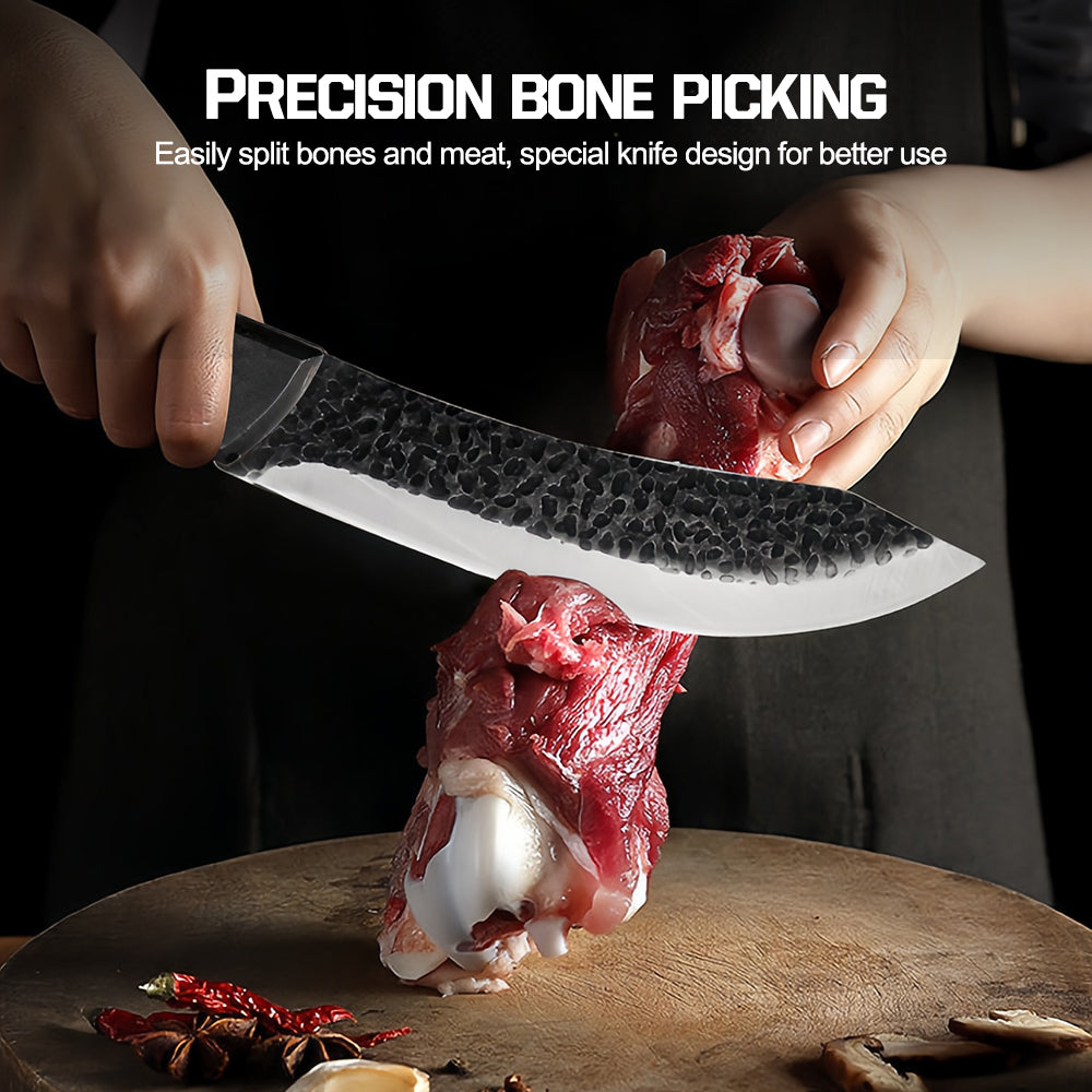 MDHAND 7.87 Inch Chef Knife Cutting Butcher Kitchen Knife High Carbon Steel Slicing Cleavers for Meat Vegetable Cooking Tool Knifve with Carrying Leather Sheath