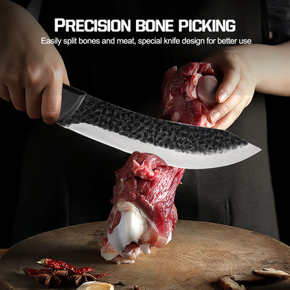 MDHAND 7.87 Inch Chef Knife Cutting Butcher Kitchen Knife High Carbon Steel Slicing Cleavers for Meat Vegetable Cooking Tool Knifve with Carrying Leather Sheath