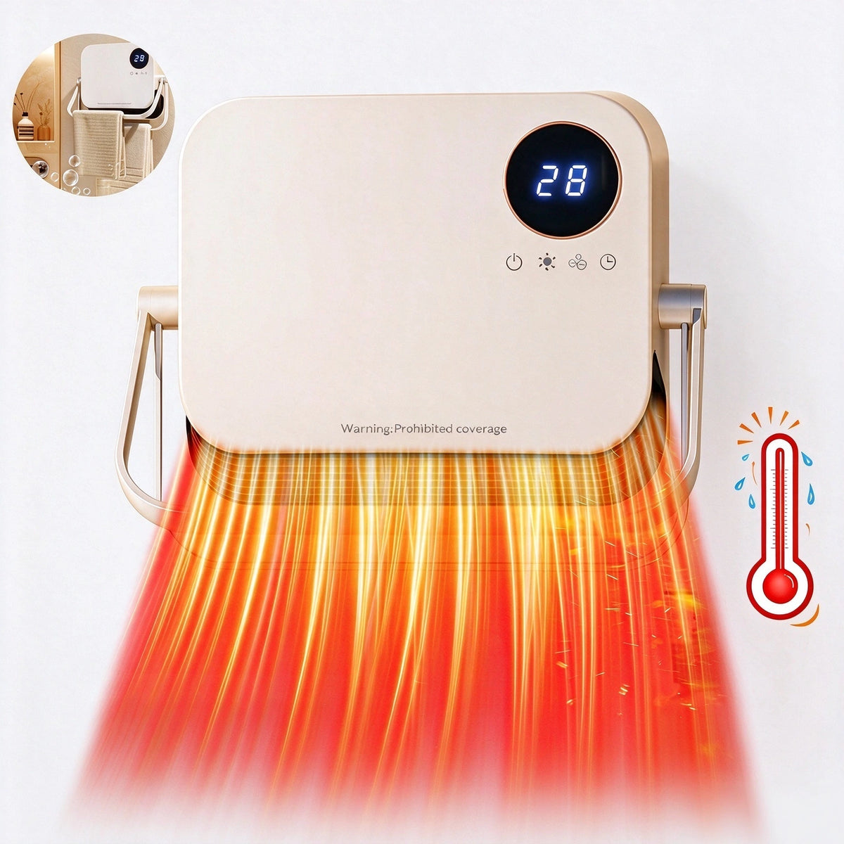 MDHAND Wall Mount Space Heater, Ceramic Fast Heating with Remote, Timer, Dual Towel Rack