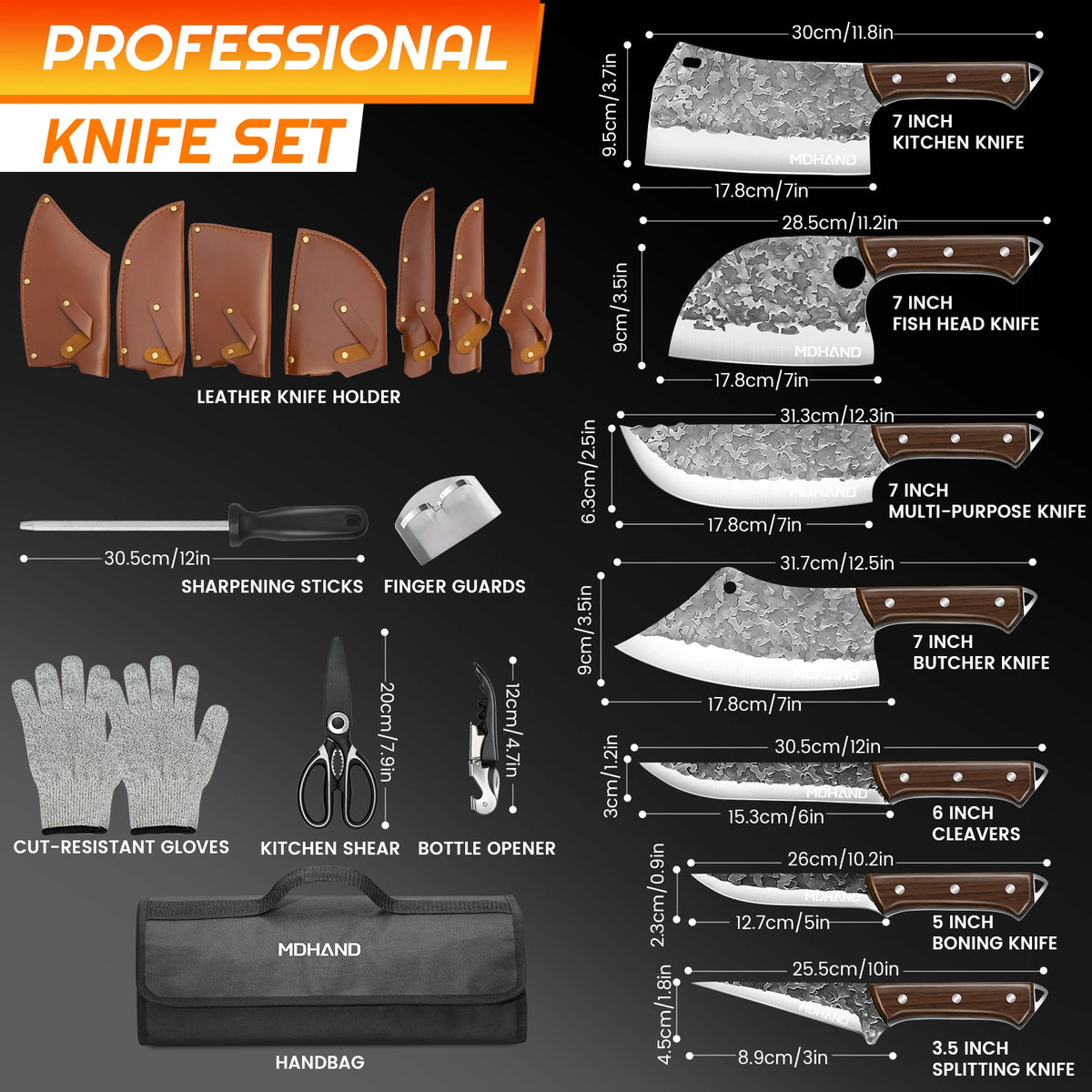 MDHAND Knife Set, 14pcs Japanese Knife Set, Premium German Stainless Steel Kitchen Knife Set