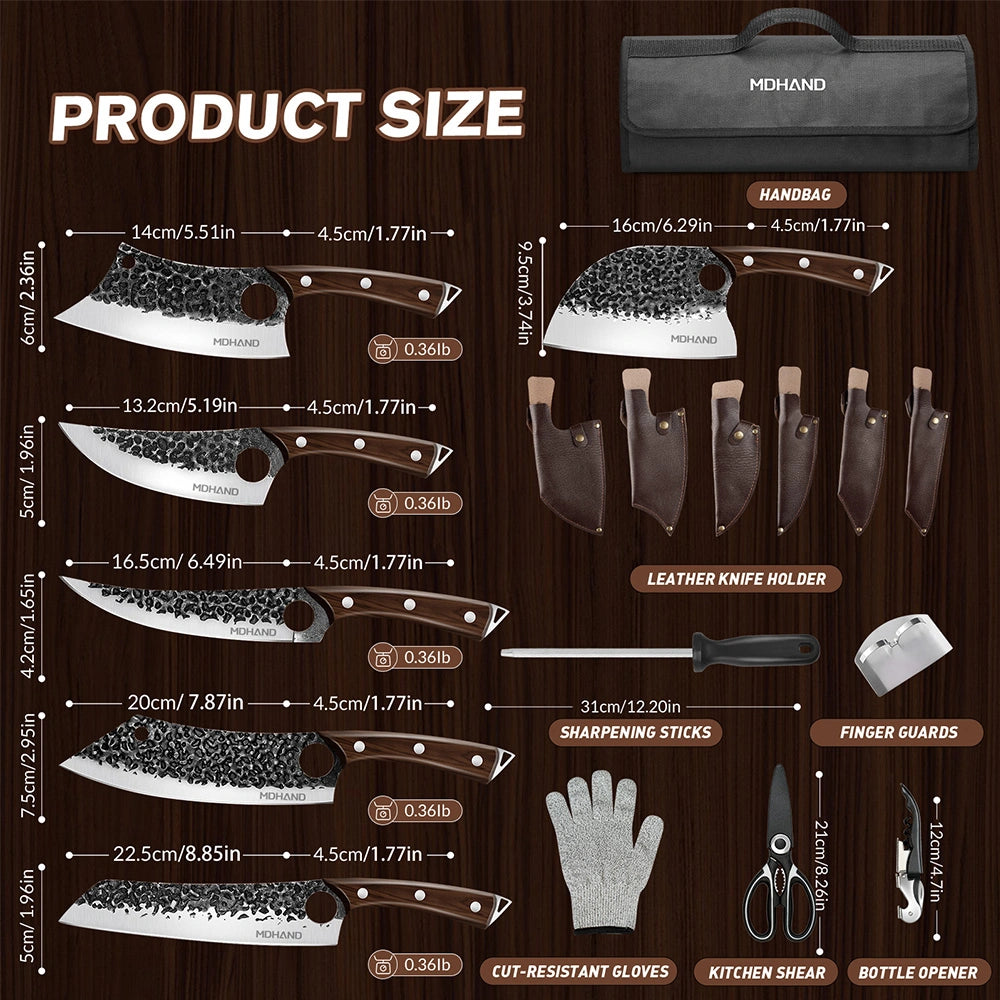 MDHAND 13-Piece Butcher Knife Set, Hand Forged Chef Knife