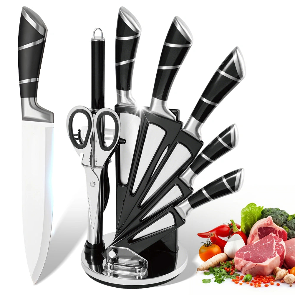 MDHAND 9-Piece Kitchen Knife Set, Sharpener