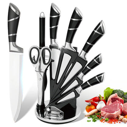 MDHAND 9-Piece Kitchen Knife Set, Sharpener