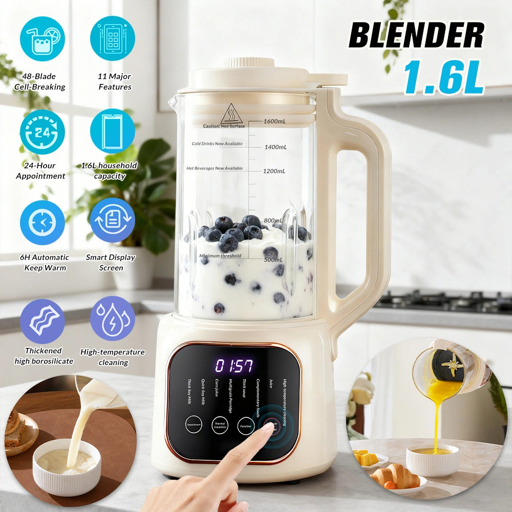 MDHAND 1.6L Nut Milk Maker, 48-Blade Plant-Based Milk Machine, 11 Functions