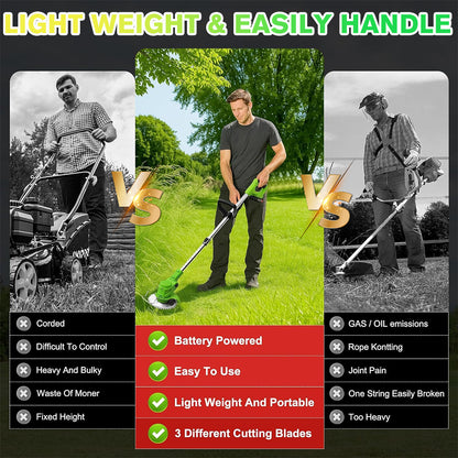 MDHAND cordless electric weed trimmer and edger with grass cutter, ideal for lawn edging and yard trimming.