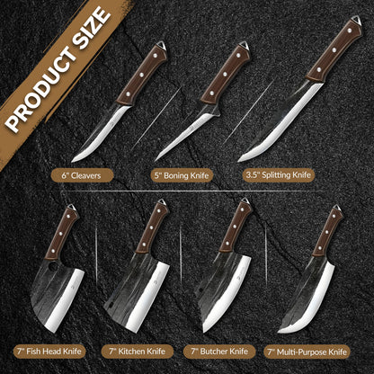 MDHAND 14-Piece Butcher Knife Set, Hand Forged Chef Cleaver Boning Fish Knives
