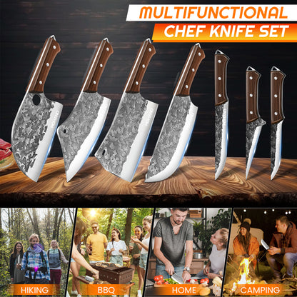 MDHAND 14pcs Kitchen Knives Set - Butcher Knife,Chef Knife, Boning Knife, Meat Cleaver - BBQ, Outdoor, Camping(Cloud)