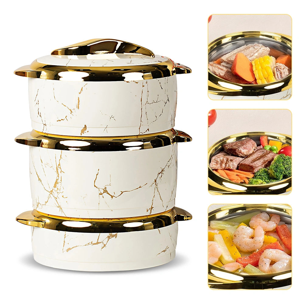 MDHAND 3-Piece Stainless Steel Insulated Food Container, Large Capacity, White