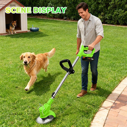MDHAND cordless electric weed trimmer and edger with grass string cutter for lawn and yard maintenance in a garden setting