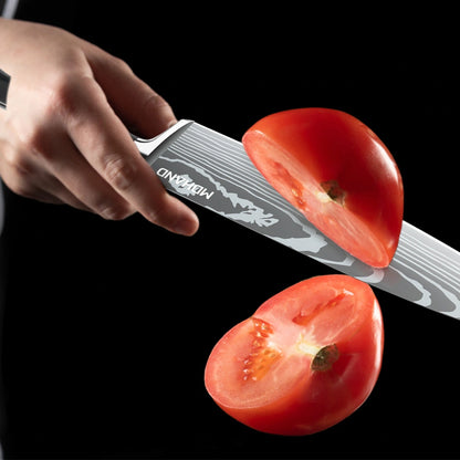 MDHAND 9-Piece Chef Knife Set, Sharpening Rod & Nylon Knife Bag, ABS Straight Handle, Black