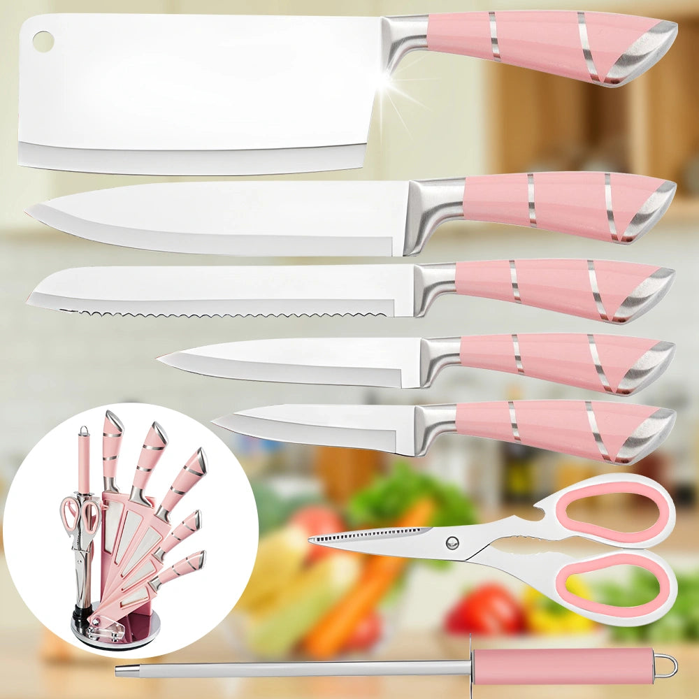 MDHAND 9-Piece Kitchen Knife Set, Sharpener